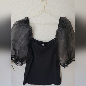 Puffy Sleeve Stretchy Crop Top